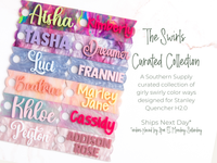 Topper Tags for Stanley Quencher showing custom name tag attachments