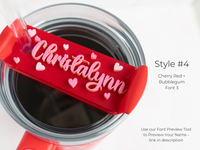 Topper Tags for Stanley Quencher showing custom name tag attachments