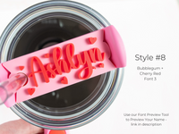Topper Tags for Stanley Quencher showing custom name tag attachments