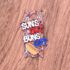 Funny 4th of July Topper Tag showing red white blue stars design with 'suns out buns out' humor for Stanley Quencher