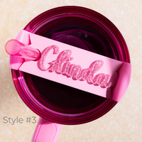 Topper Tags for Stanley Quencher showing custom name tag attachments