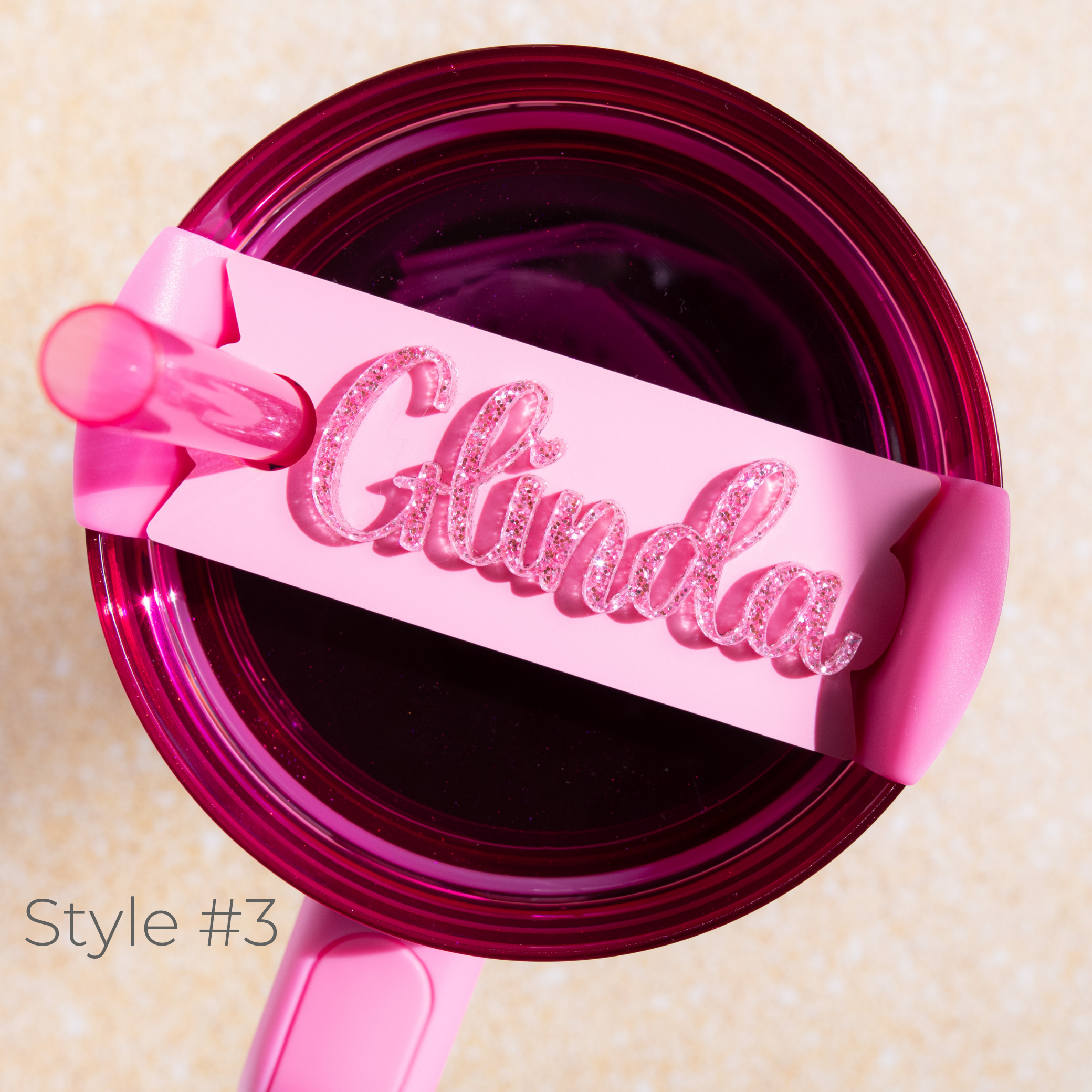 Topper Tags for Stanley Quencher showing custom name tag attachments