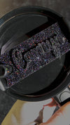 Topper Tag perfect pair Stanley Midnight Glitz Quencher showing custom name tag attachment