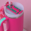 Topper Tag perfect pair Stanley Passion Pink Quencher showing custom name tag attachment that reads "Cassidy"